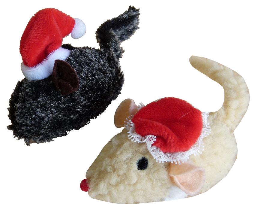 K9 Homes Christmas Sherpa Mice with hats 2pk